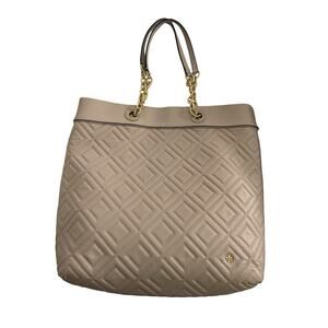 Tory Burch Fleming Quilted Large Soft Leather Tote Bag in Pale Pink Chain Straps